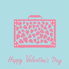 Big suitcase with hearts Isolated Valentines Day card Pink Flat