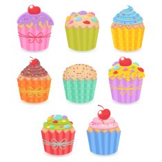 Set of tasty muffins and cupcakes