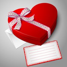 Vector realistic blank bright red heart shape box with envelope