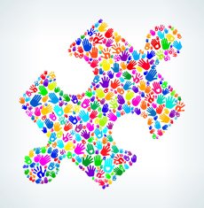 Puzzle Piece on Hands Pattern White Background N2