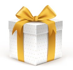 Realistic 3D Beautiful White Gift with Colorful Gold Ribbons Wrap