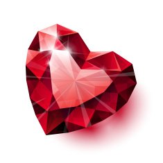 Shiny isolated red ruby heart shape with shadow on white