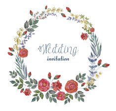 Vector Watercolor Wreath with Roses and Herbs