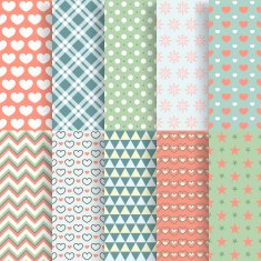 Collection of Chic Vector Seamless patterns Heart flower dot shape