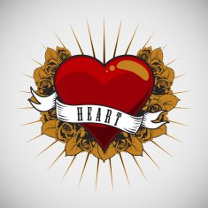 Heart with ribbon on the wreath of roses