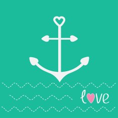 Anchor with shapes of heart and dash line waves Love