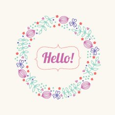 Floral wreath Vector greeting card with textbox