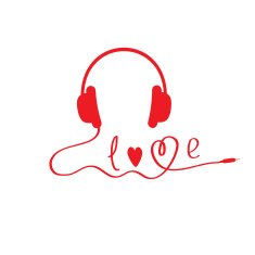 Red headphones White background Love card