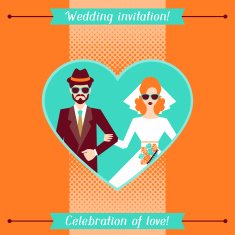 Wedding invitation card template in retro style N2