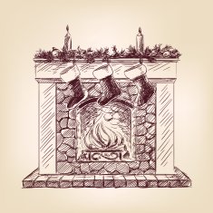 Christmas fireplace hand drawn N2