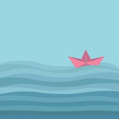Origami paper boat and ocean sea waves Flat design Love