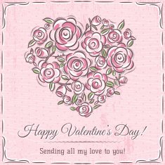 valentine card with heart of flowers and wishes text N3