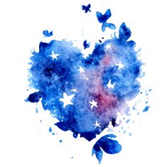 Watercolor vector illustration - heart with stars and butterflies