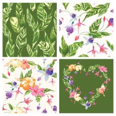 Set of Tropical Backgrounds - 4 Vintage Seamless Patterns N2