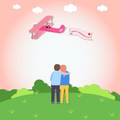 Romantic young lover couple see the air plane Love concept