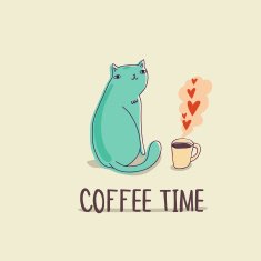 Vector card with funny cat hearts and coffee cup N2