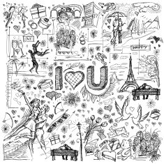 Vector sketch frame background with love story elements N3