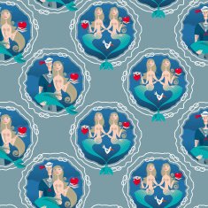Sailor and mermaid St Valentine&rsquo;s Day Seamless background pattern N2