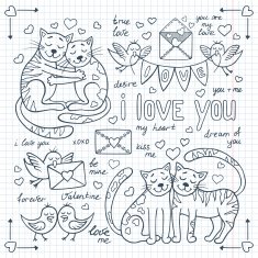 Valentine'ÂÂs day doodles set with cute animals N2