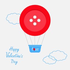 Hot air balloon red button Flat design Valentines day