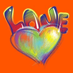 Heart and the word love drawn with colored chalk N7