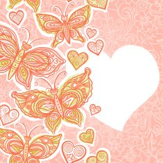 Seamless border with colorful butterflies flowers and hearts N2