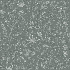 Seamless pattern with leaves berries birds and flowers in vector N5