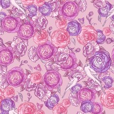 Seamless Rose Background with Birds N6
