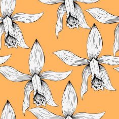 Seamless pattern with line drawing orchids N4