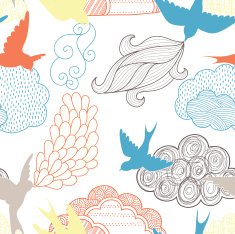 Birds and clouds seamless pattern N3