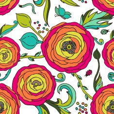 Ranunculus-rose flowers seamless vector pattern N2