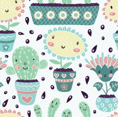 Seamless pattern with flowers in flowerpots