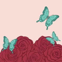 background with butterflies and roses in a hand-drawn