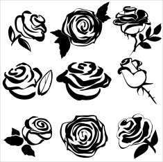 Black silhouette of rose set symbols vector illustration