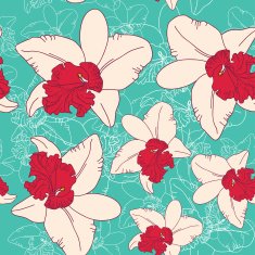 Seamless floral pattern blooming pink white orchid blue background vector