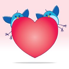 Two Bluebirds carrying a Big Red Heart