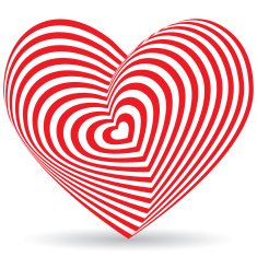Red heart on white background Optical illusion of 3D vector