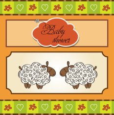 cute baby twins shower card with sheep N2