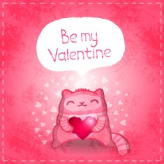 Happy Valentines card Cute cat with heart N4