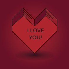 I love you red rectangle heart with drop shadow