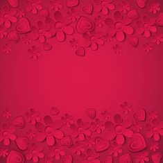 red valentines background with many flowers and hearts