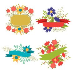 Set of design elements with ribbons labels and flowers