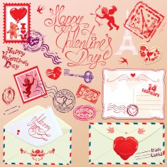 Collection of love mail design elements - stamps envelops postcard