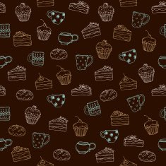 Linear seamless pattern with desserts and cups N2