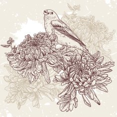Flowers with bird illustration N3