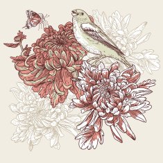 Flowers with bird illustration N4