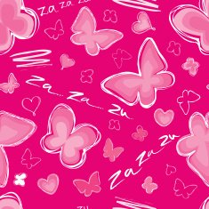 Butterfly and hearts seamless pink background