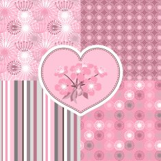 Cherry blossom seamless stylized flowers 4 patterns