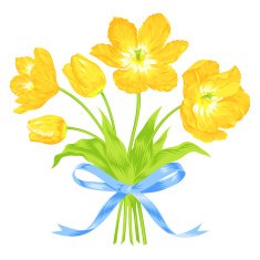 Tulips bouquet with blue ribbon