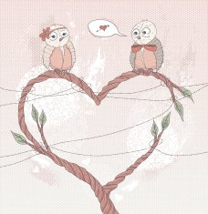 Valentine's day card with cute birds in love